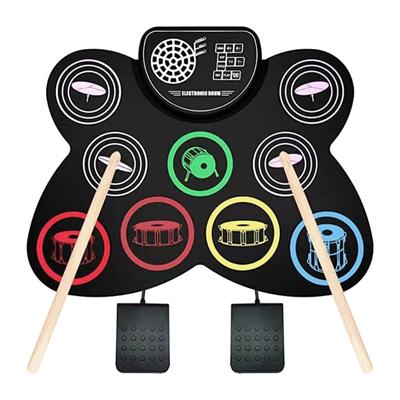 Elektronische Schlagzeugsets 9 Pads Rollbares Übungsschlagzeug mit eingebautem Lautsprecher Kopfhörer-USB-Anschluss für Kinder, Erwachsene, Anfänger