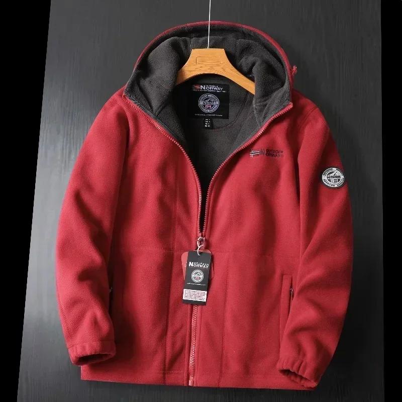 Winter Men's Fleece Jacket British Street Thickened Polar Fleece Hooded Jacket Casual Plus Size Cold-proof Warm Pocket Coat