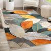 Golden Diamond Velvet Dot Plush Geometric Area Mat - Non-Slip Green/Orange/Gray Modern Leaf Design for Living Room & Bedroom