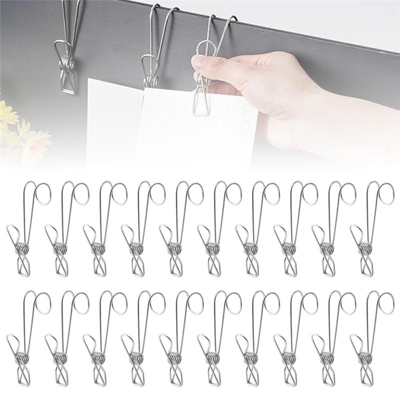 M-Modern-Stainless Steel Metal Long Tail Clip With Hook, Stainless Steel Clothespin Hook Clip Hanging Universal Clip,