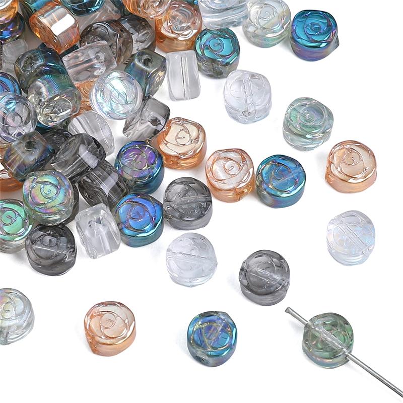 10Pcs Flower Crystal Glass Beads Rose Loose Spacer Beads for DIY Necklace Bracelet Jewelry Making