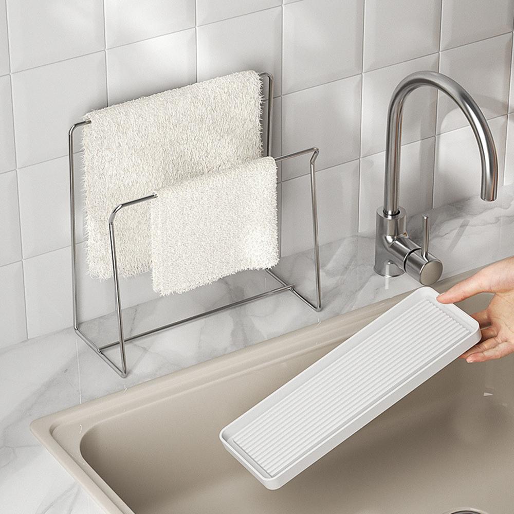 Hand Towel Holder Stand for Bathroom, Kitchen Wash Cloth Drying Rack Hanger Dish Cloth Storage Organizer with Drainboard Tray