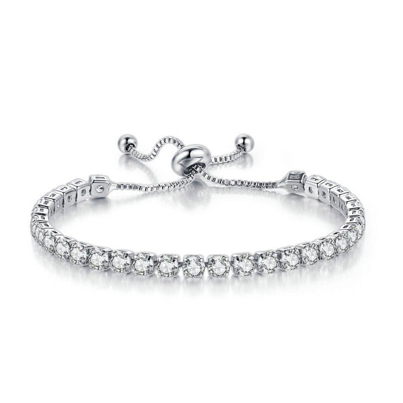 Adjustable 4MM Round Rainbow Zircon Tennis Bracelets for Women Men Fashion Silver Color Crystal Chain on Hand Trend Jewelry H133