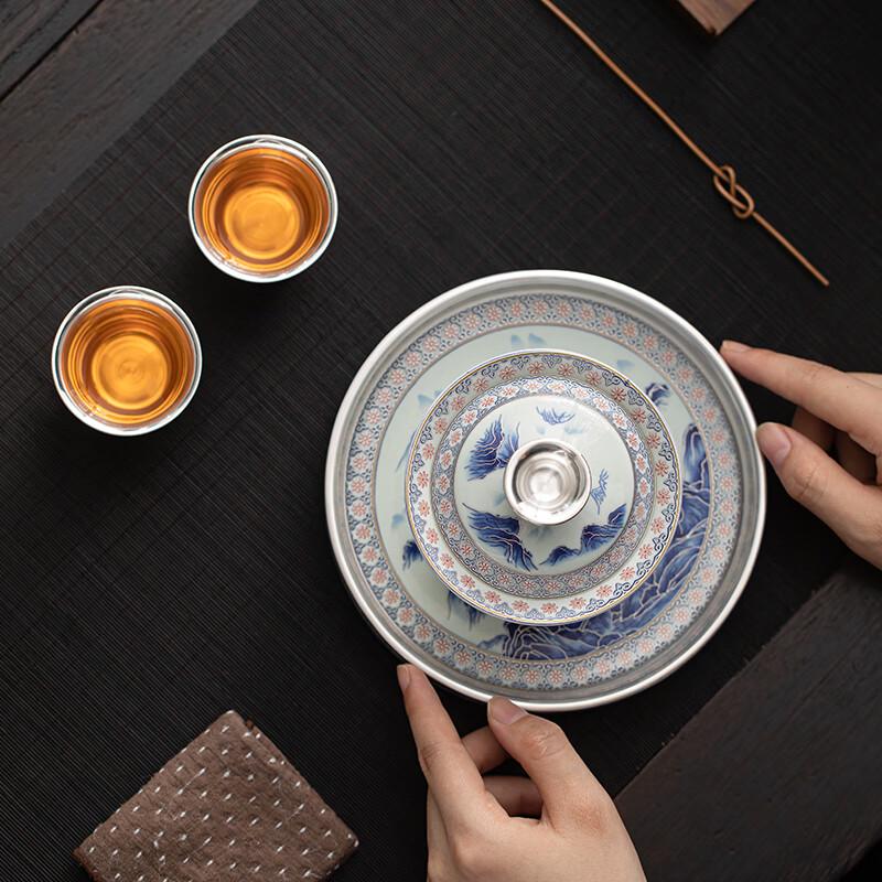 Master Zheng Wenqiang Gilded Silver Ceramic Gaiwan Tea Set