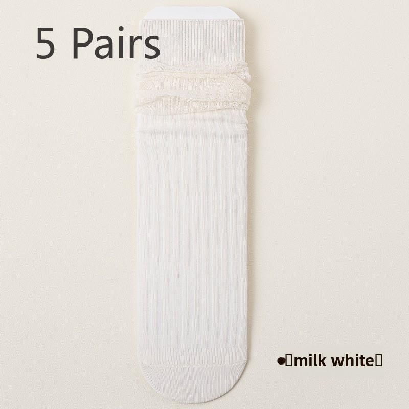 5 Paar Damen Mid-Tube Frotteesocken Kleine Lederschuhe Mond Baumwollsocken Damen Sommerstrümpfe