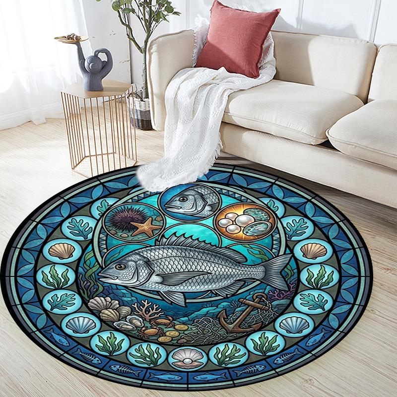 Marine Life Glass Round Area Rug Under Office Chairs Bedroom Living Room Home Decor