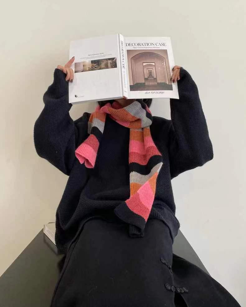 Winter Rainbow Striped Scarf Set: Sweet and Cool Girl's Winter Essential