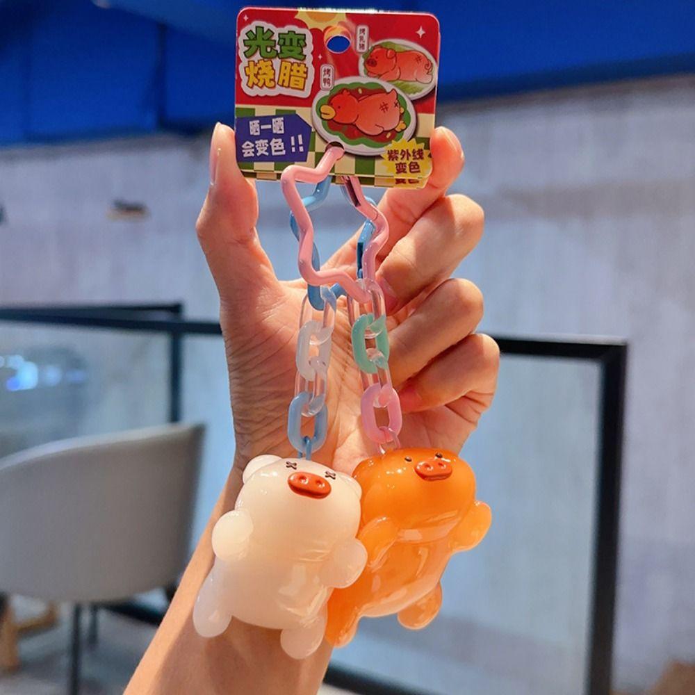 Roast Pig Color-Changing Cartoon Keychain Uv Sensitivity Bag Hanging Decoration  Small Gifts