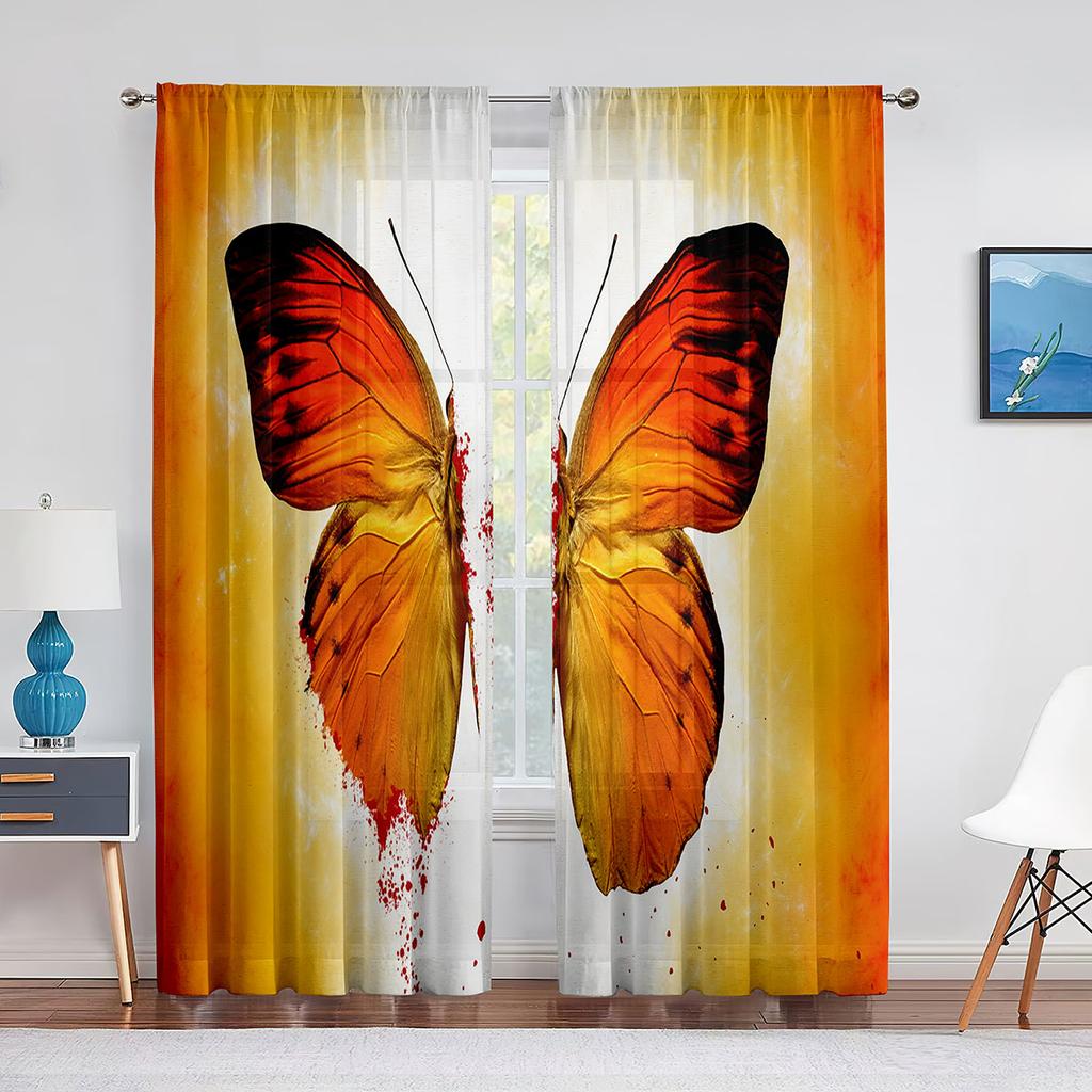 Spring Blue Floral Butterfly Sheer Curtain for Living Room Bedroom Home Kitchen Chiffon Tulle Curtains Window Treatment Decor