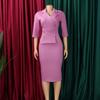 Plus-Size Elegant Double-Breasted Hip-Hugging High-Waisted African Dress with Lapel and 3/4 Sleeves