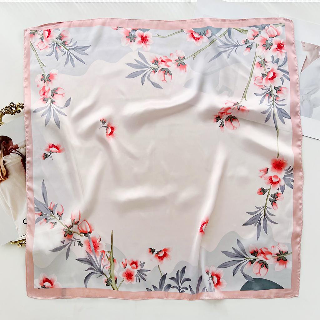 New national style flower printing silk scarf square scarf high-end shawl sunscreen neck small square scarf headscarf women's scarf