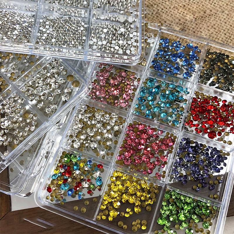 12 Grids/Box Shimmering Colorful Nail Art Flatback Gemstones For Diy Nail Nail Jewelry Decoration