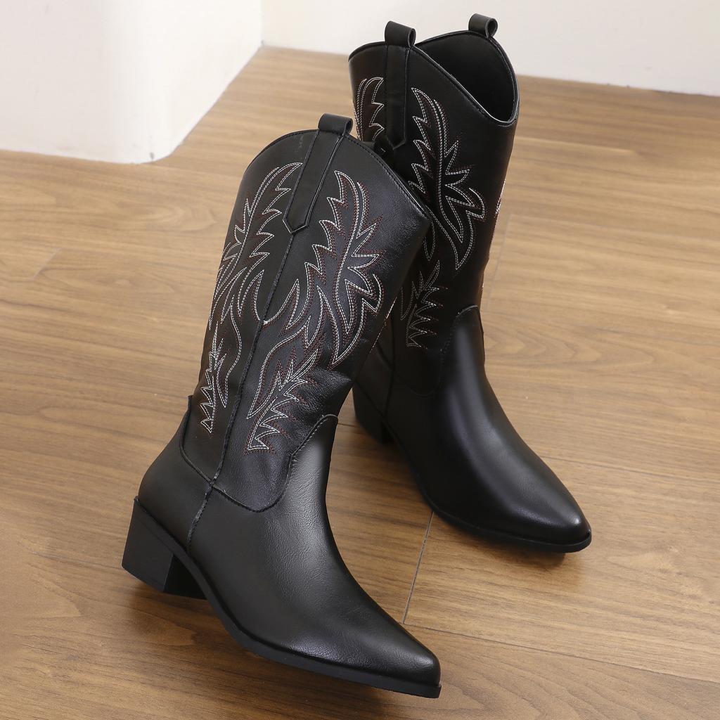 Fashion Western Women Boots Autumn Winter Fashion Chunky Heeled Cowboy Boots Vintage Style Country Western Cowgirl High Heels Boots
