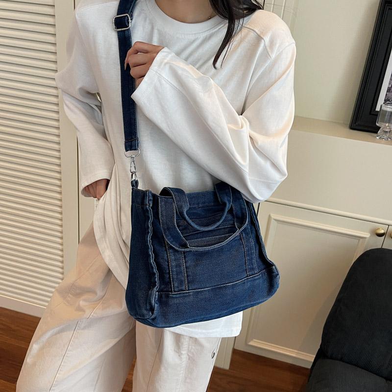 Denim Handtasche Damen Einfarbig Umhängetasche Pendler Schultertasche