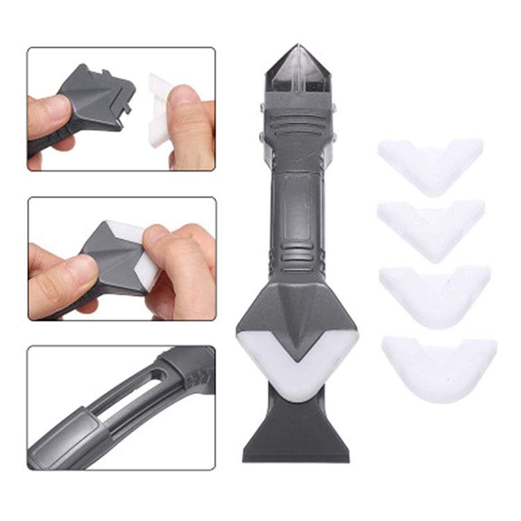 3-in-1 Silicone Caulking Tool with Stainless Steel Head: Sealant Cleaner & Grout Scraper for Kitchen, Bathroom, and Window.