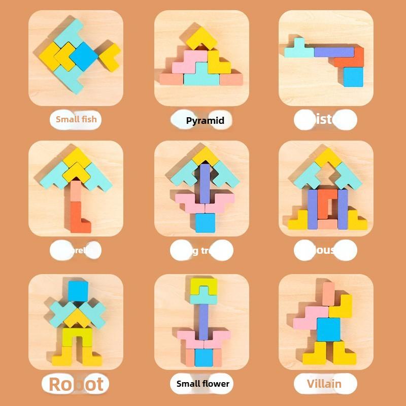 Early Childhood Puzzle 3D Three-Dimensional Wooden Block Construction Bricks Infant Logic Training Puzzle Playthings Parent-Child