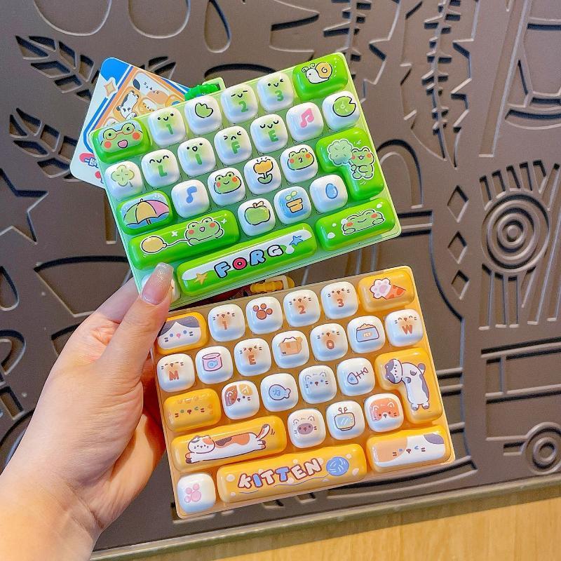 Cute Simulation Keyboard Stress Relief Toy 26 Grids Keychain Fidget Toy Lightweight for Desktop Decor Office Workers Anxiety Relief