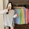 Women's Summer Thin Slightly Sheer Split Sun Protection Long Sleeve T Shirt Candy Colored Loose Air Conditioning Cover Up