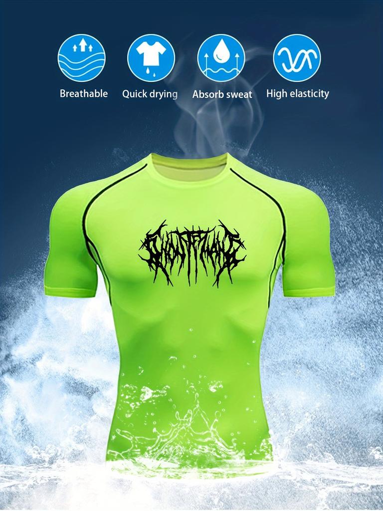 Graffiti Letter Print Men's Compressed Shirt Exercise Exercise Quick-drying Tight Fitness T-shirt