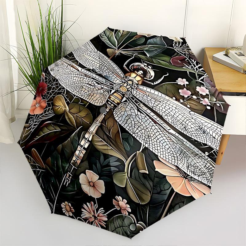 1pc Dragonfly Flowers umbrella with 8 iron ribs and a plastic handle, automatic opening and closing, and daily use.1044