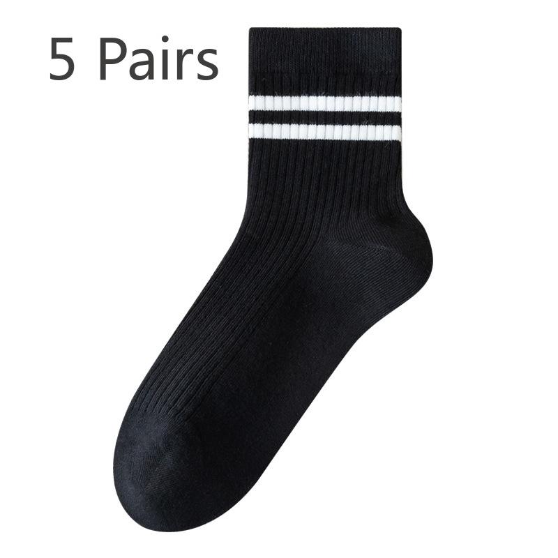 5 Perechi de Șosete Dama de Primăvară și Toamnă Antibacteriene din Bumbac Pur Fără Cusături cu Bare Paralele Medii