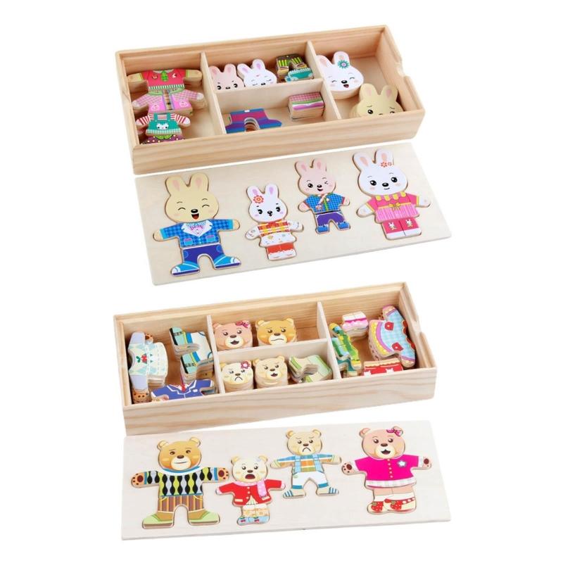 3-D Puzzle Box Shape Matching Board Toy Bear/Rabbit Dress Changing Busy Board Toy for Toddler Learning Educational Gift