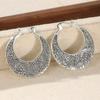 Ethnic Style Vintage Carving Silvery Plated Circle Hoop Earrings For Women Daily Vocation Fashion Metal Earrings Jewelry
