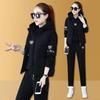 Set trei bucăți vestă pentru femei Set de pantaloni cu glugă, haină căptușită, broderie, cu glugă, mâneci lungi, pantaloni cu talie elastică, trening de iarnă, haine sport