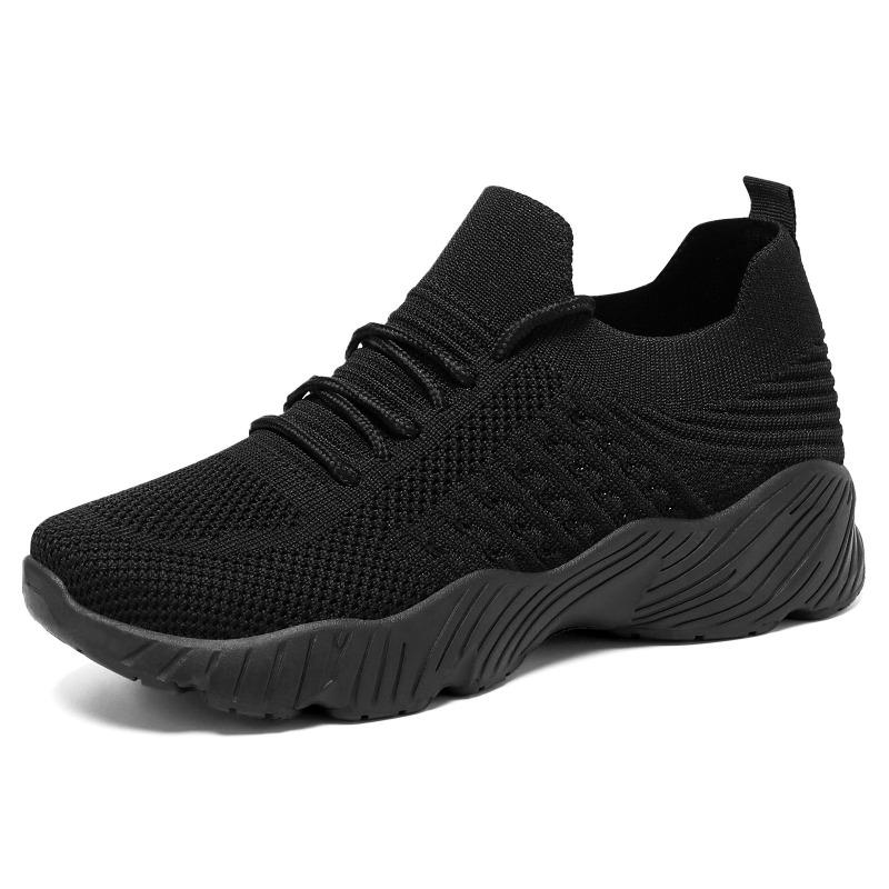 Women's Breathable Knit Mesh Casual Sports Shoes, Lightweight Solid Color European Style Footwear, Available In Large Sizes.