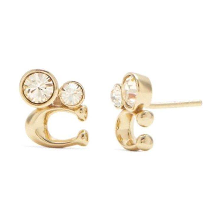 Coach Fine Jewelry Classic C Logo Zircon Alloy Earrings Women earrings Gold C9450-GLD Basic Packaging-Box Not Included