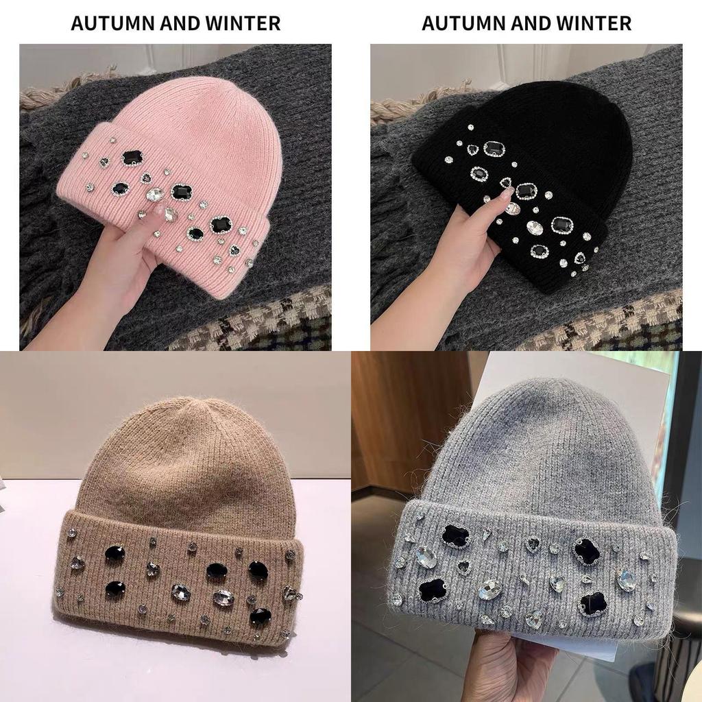 Girls Handcrafted Water Drill Wool Hat With Knit Design For Autumn Winter Kids Fashion