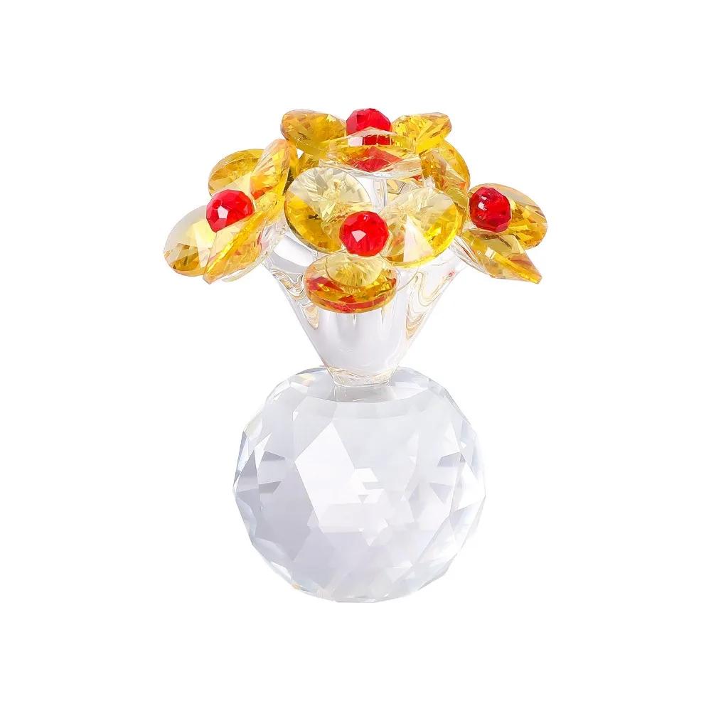 Handcraft Crystal Flower Statue Ornament Clear Base Artificial Flower Figurine Rose Tulip High Transparence