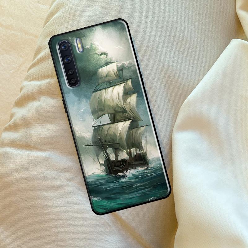 Sailing Pirate Ship Boat Case For Oppo A96 A76 A16 A18 A38 A58 A78 A98 A74 A94 A54 A80 A60 A40 A15 A17 A57 A5 A6 Pro