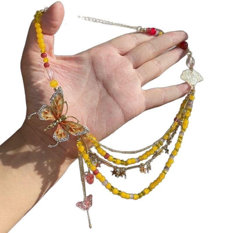 Super Fairy French Butterfly Drop Glaze Beaded Necklace Niche Design Sense Temperament Fashion Style Necklace