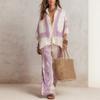 Damen Boho Baumwolle Leinen 2-teilige Sets, 3/4 Ärmel Bedruckte Hemden und Weite Hosen Passende Sets, Lockere Urlaubs-Lounge-Outfits