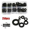 250pcs Washer Gasket Set Black Nylon Rubber Flat Ring Plain Repair Kit