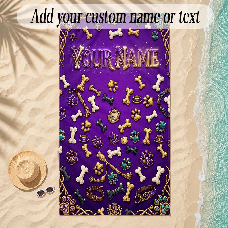 Rainbow Theme Soft Beach Towel Personalized Custom Name Text Towel Portable for Beach Pool Travel