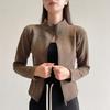 Women's Slim Fit Stand Collar Faux Wool Zipper Jacket Casual Long Sleeve Solid Color Coat