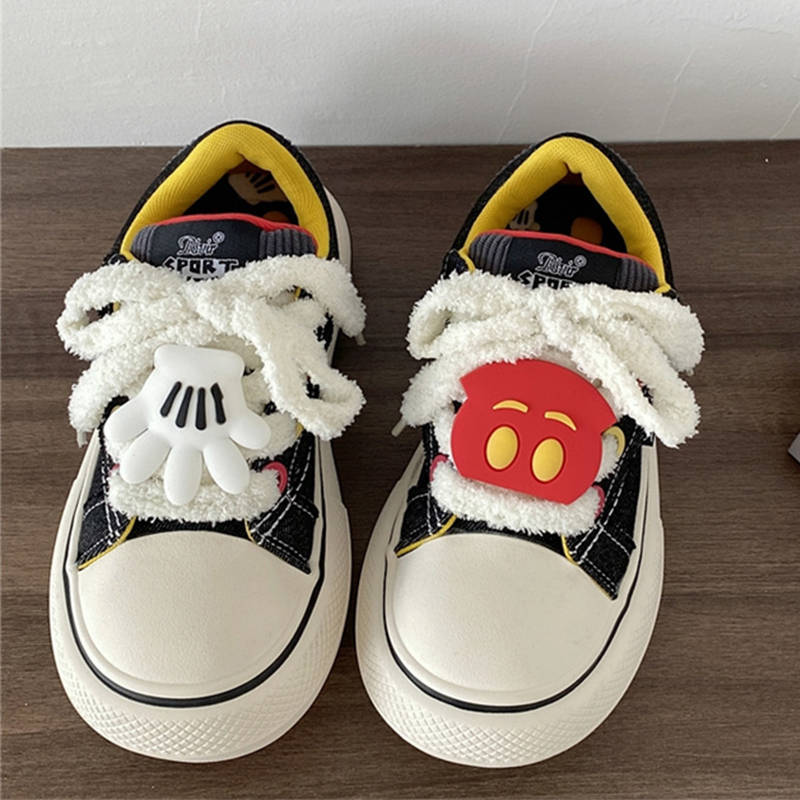 Black platform bread canvas shoes women's national tide ugly cute niche original cute big head board shoes retro small black shoes