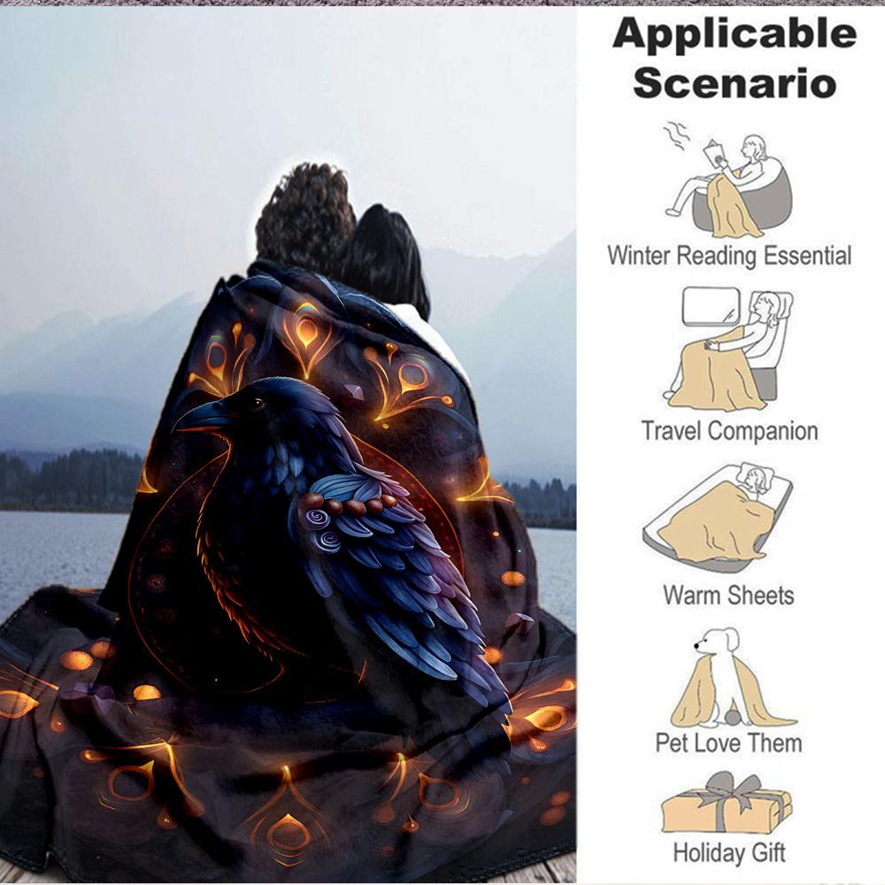 1pc Raven Feather Ornament Blanket Lightweight Flannel Blanket Throw Blanket For Sofa, Bed, Travel, Camping, Livingroom, Couch, Chair, And Bed yy25090