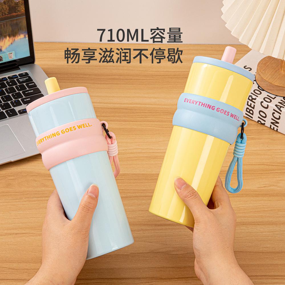 Water bottle Stainless steel thermal insulation straw cup Large capacity accompanying cup Water cup Support LOGO
