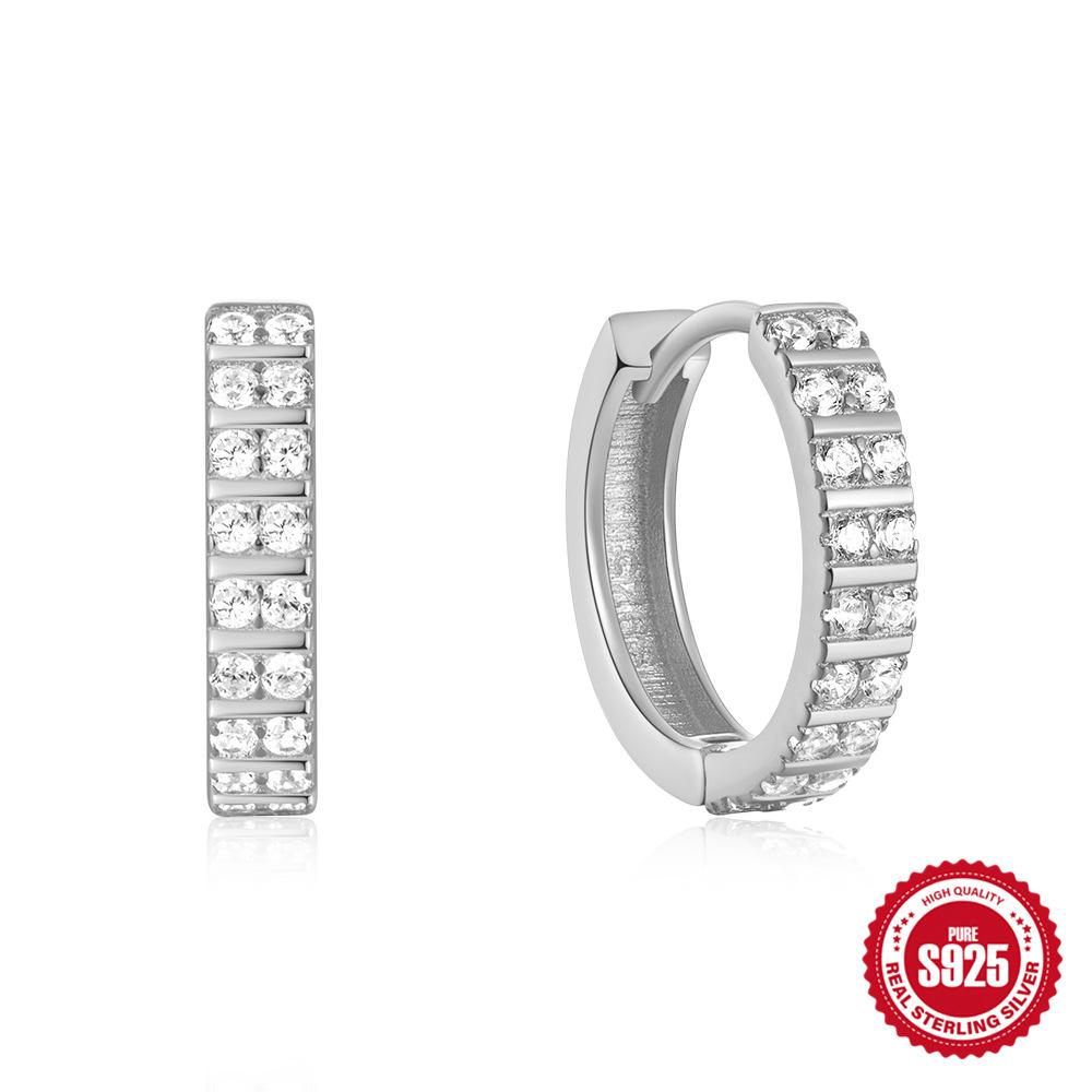 Stylish And Simple Style S925 Sterling Silver Personalized Interval Double Row Luxury Diamond Earrings Earrings