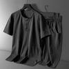 Baumwoll- und Leinenanzug Herren Sommer Casual Leinen Locker Atmungsaktiv Herren T-Shirt Shorts Zweiteiliger Anzug