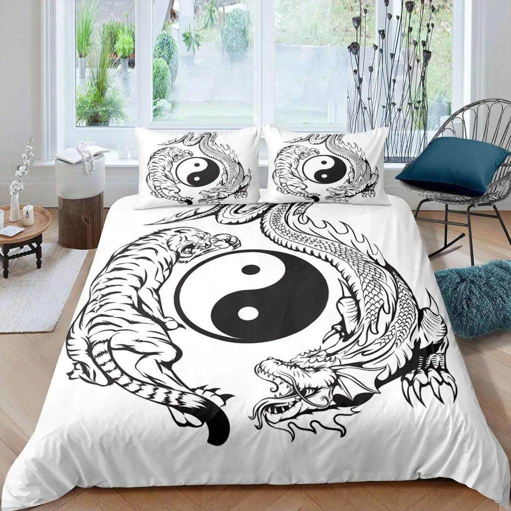 Boys Dragon Comforter Cover Queen Queen Full Size Colorful Dragon With Wing Bedding Set Trippy Magical Animal Duvet Cover Set