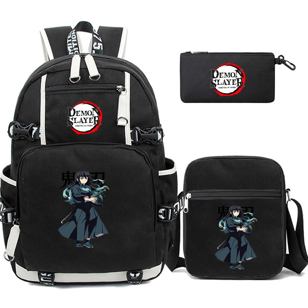 3Pcs/set Cartoon Demon Slayer Printed Backpack Large Capacity Bookbag Student School Bag Outdoor Laptop Travel Bag
