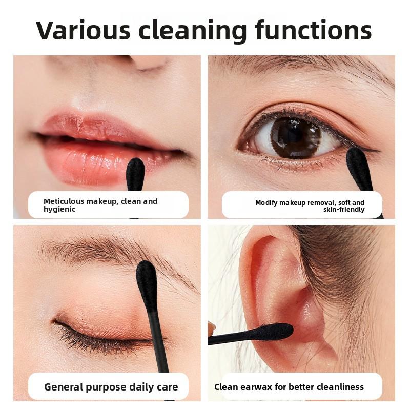 Black Cotton Swabs for Ear Cleaning, Cotton Swabs, Ear Scoops for Cleaning Blackheads, Disposable Cotton Swabs for Adults, Double Heads