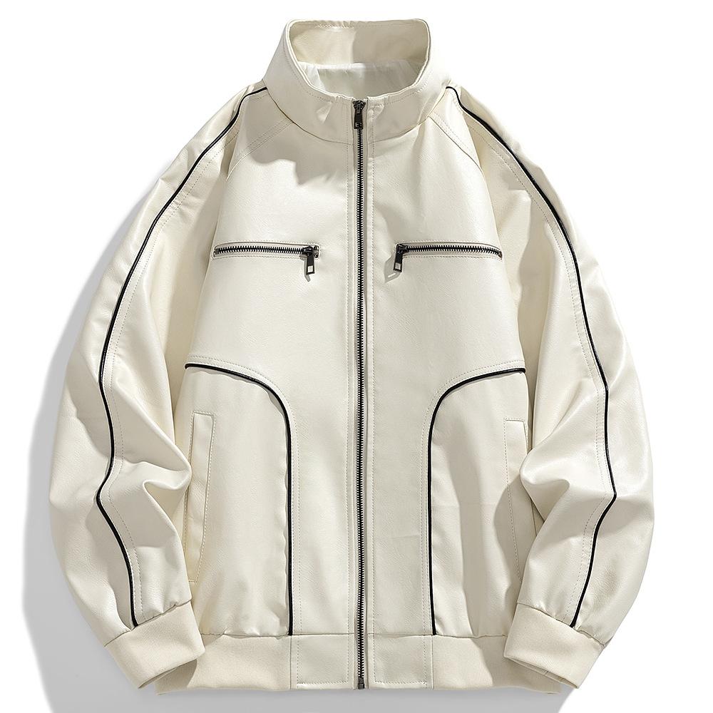 

New Stand Collar Casual Versatile Men s Leather Jacket Men s Loose Jacket M