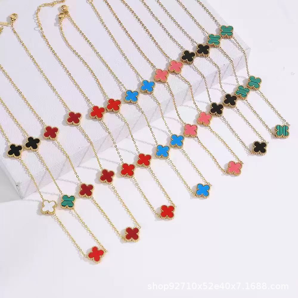 Lucky Clover Double sided Necklace Titanium Steel 18K Gold Titanium Steel Necklace