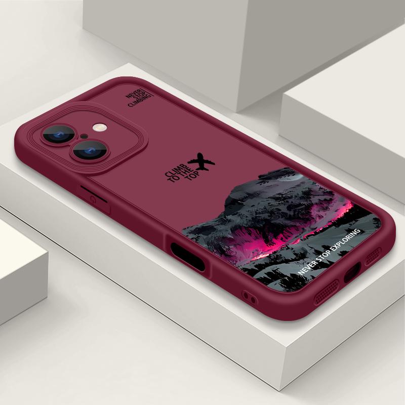 

Для iPhone 16E 15 Pro Max 14 Pro 13 12 11 XR XS 8 7 Чехол Узор Самолет Гора Защита Объектива ТПУ Ударопрочный Мягкий Силиконовый Чехол для Телефона Накладка iPhone 8 / 7 / SE 2 / SE 3 вино красного