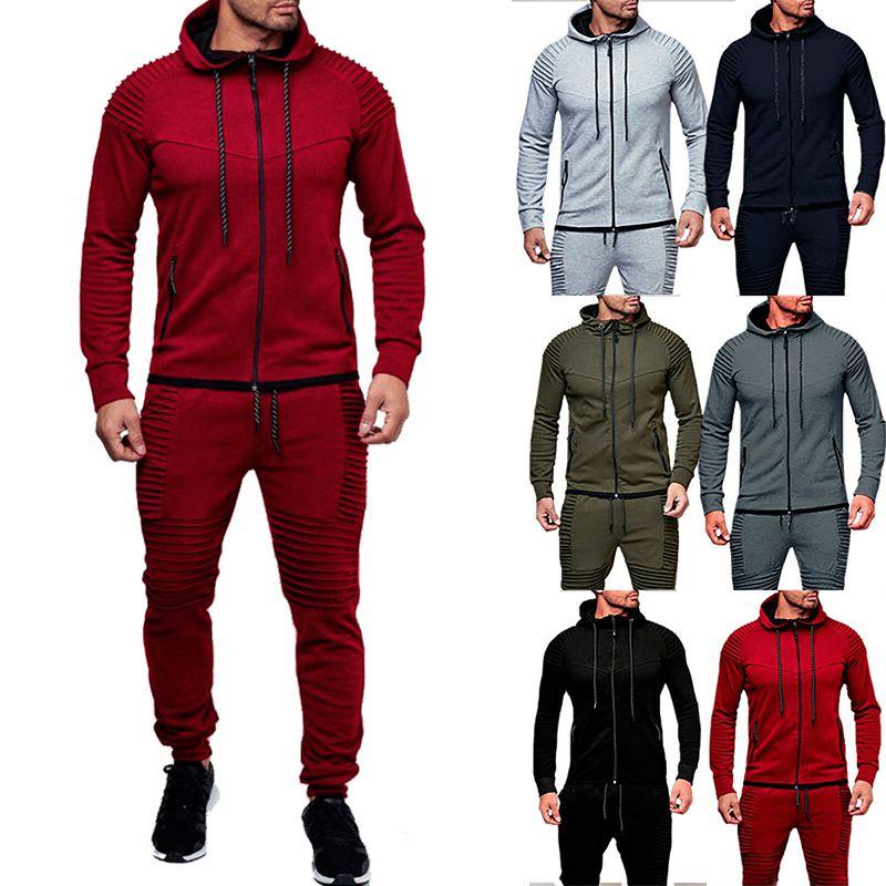 Stylish Men's Tracksuit Set With Hooded Jacket And Adjustable Waistline Pants